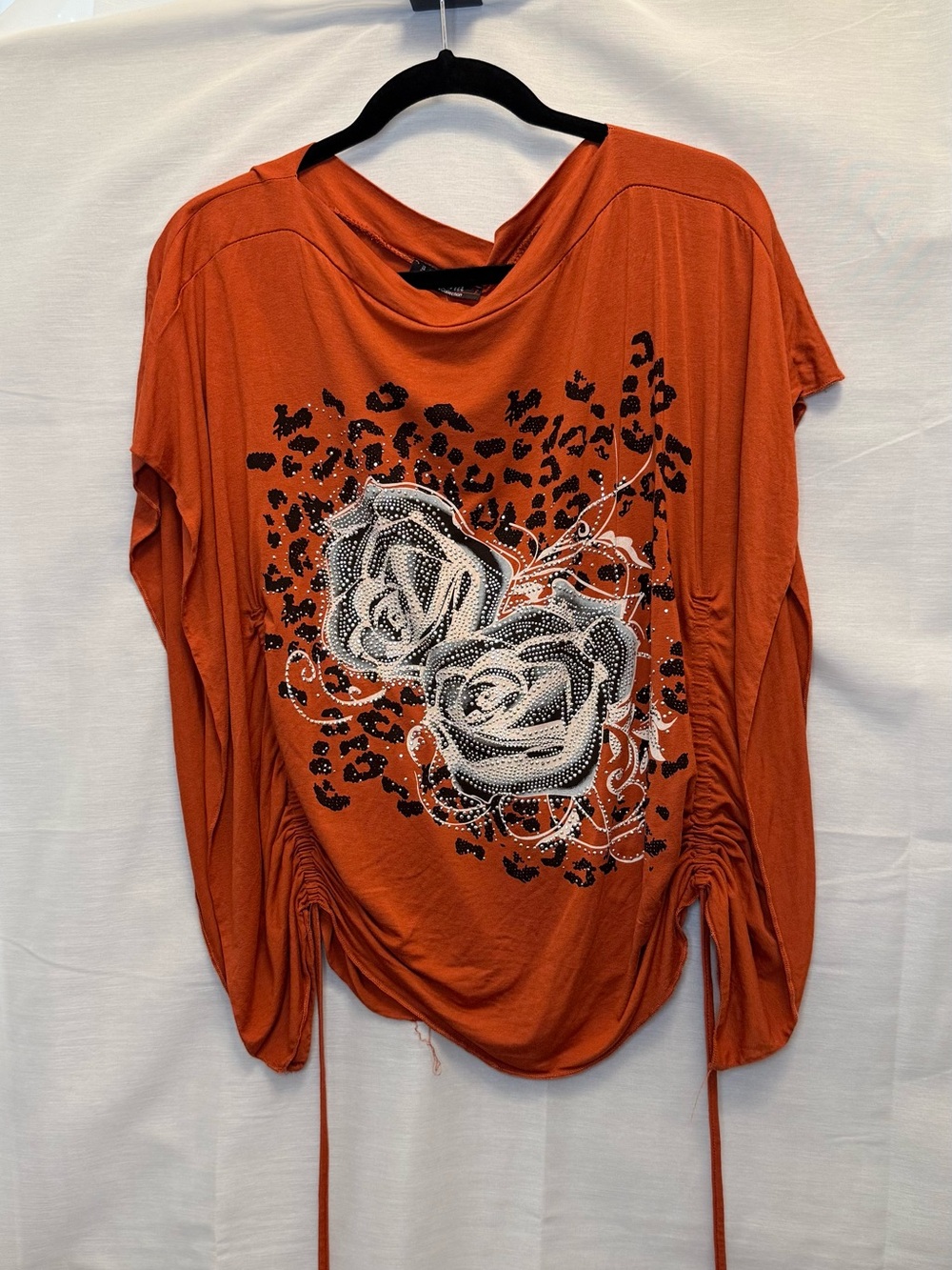 Rust Floral Ruched Batwing Top